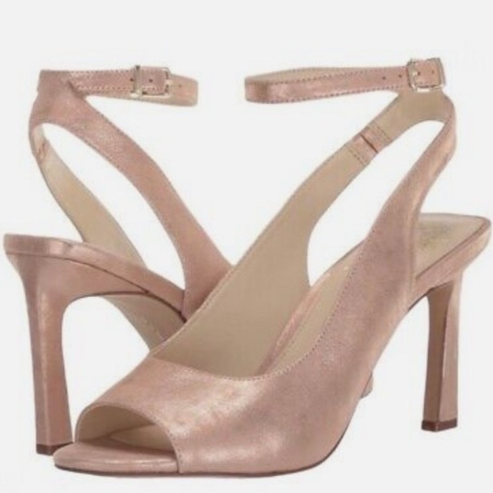 Vince Camuto RETEEMA ANKLE-STRAP PUMP Leather Size 7.5 Rose Gold Pink Champagne